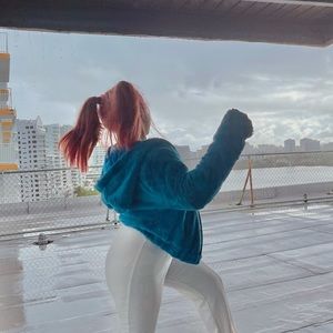 Teal faux fur jacket✨